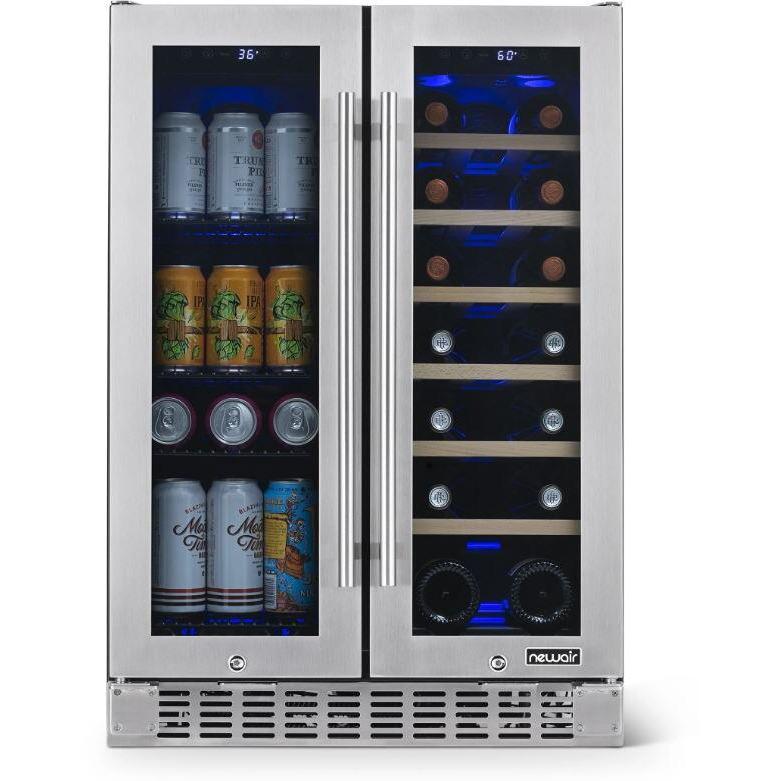 NewAir 24” Premium Built-in Dual Zone 18 Bottle and 58 Can French Door Wine and Beverage Fridge (NWB080SS00)