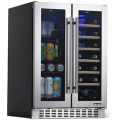 NewAir 24” Premium Built-in Dual Zone 18 Bottle and 58 Can French Door Wine and Beverage Fridge (NWB080SS00)