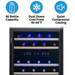 NewAir 24” Built-in 46 Bottle Dual Zone Black Stainless Steel Wine Fridge (NWC046BS00)