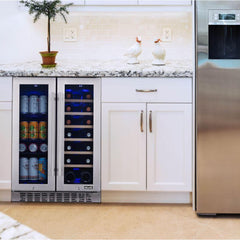 NewAir 24” Premium Built-in Dual Zone 18 Bottle and 58 Can French Door Wine and Beverage Fridge (NWB080SS00)