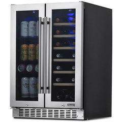 NewAir 24” Premium Built-in Dual Zone 18 Bottle and 58 Can French Door Wine and Beverage Fridge (NWB080SS00)