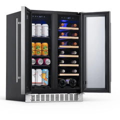 NewAir 24” Premium Built-in Dual Zone 18 Bottle and 58 Can French Door Wine and Beverage Fridge (NWB080SS00)