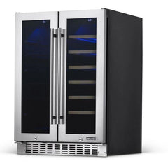 NewAir 24” Premium Built-in Dual Zone 18 Bottle and 58 Can French Door Wine and Beverage Fridge (NWB080SS00)