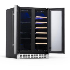 NewAir 24” Premium Built-in Dual Zone 18 Bottle and 58 Can French Door Wine and Beverage Fridge (NWB080SS00)