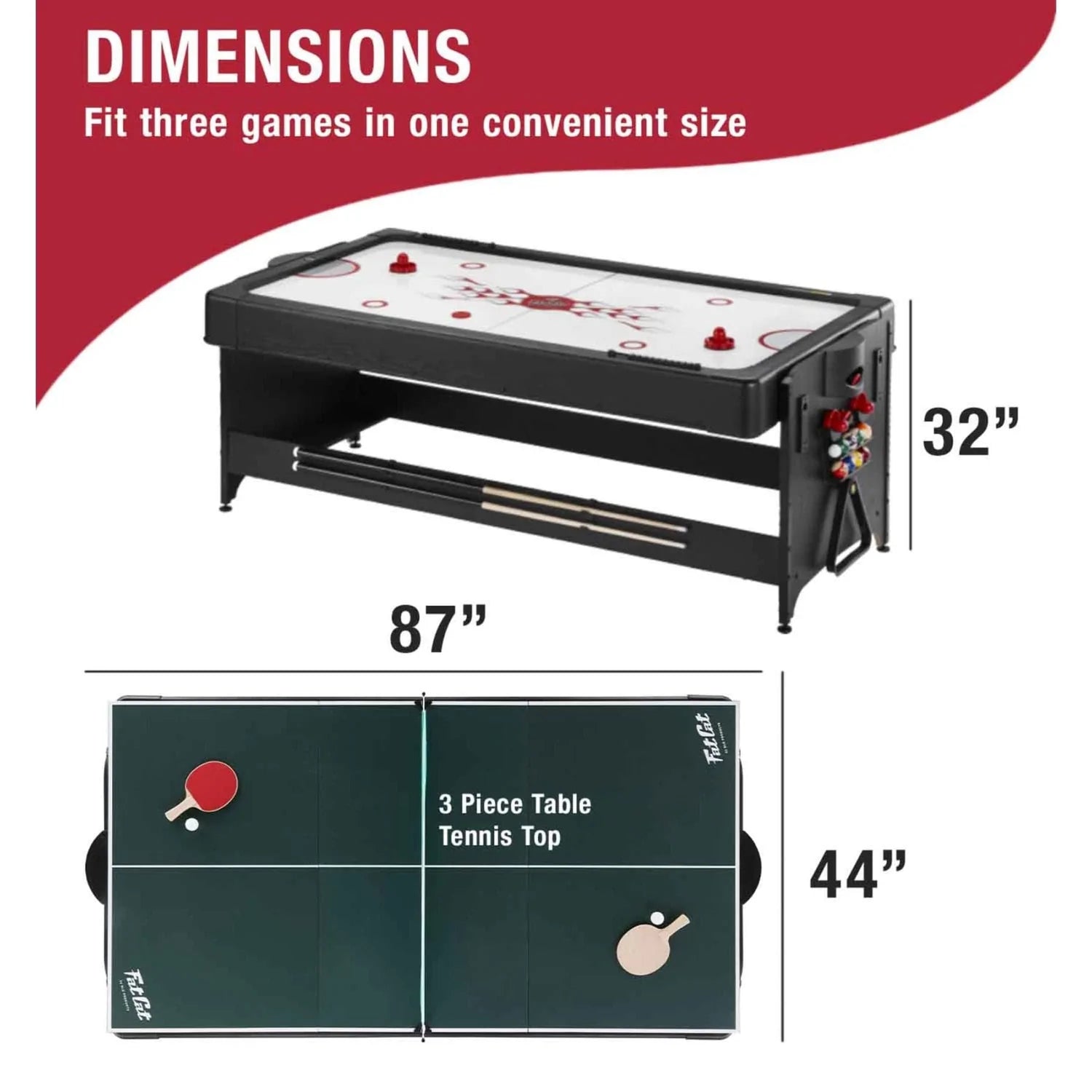 Fat Cat Original 3-in-1 7' Pockey Multi-Game Table Red (64-1053)