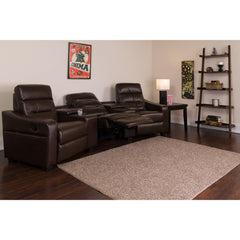 LeatherSoft Brown 3-Seat Reclining Home Theatre Sectional Sofa (BT-70380-3-BRN-GG)