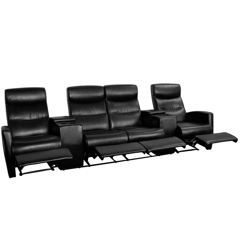 Anetos Series 4-Seat Reclining Black Leather Theater Seating (BT-70273-4-BK-GG)