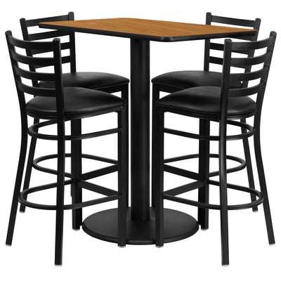 24'' x 42'' Rectangular Natural Laminate Table Set with 4 Metal Barstools (RSRB1019-GG)