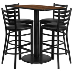 24'' x 42'' Rectangular Walnut Laminate Table Set with 4 Ladder Metal Barstools (RSRB1020-GG)