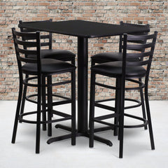 24''W x 42''L Rectangular Black Laminate Table Set with 4 Ladder Metal Barstools (HDBF1017-GG)