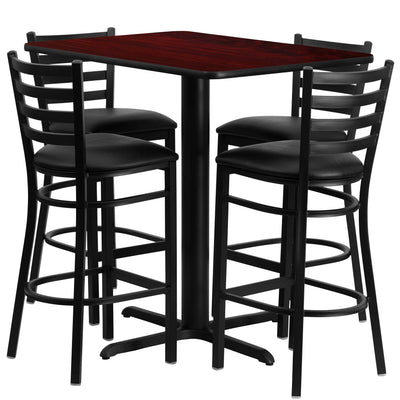 24''W x 42''L Rectangular Mahogany Laminate Table Set with 4 Ladder Metal Barstools (HDBF1018-GG)