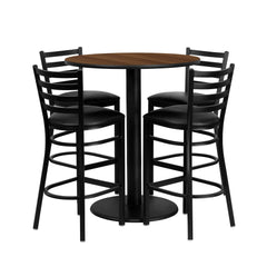 36'' Round Walnut Laminate Table Set with 4 Ladder Back Metal Barstools (MD-0011-GG)